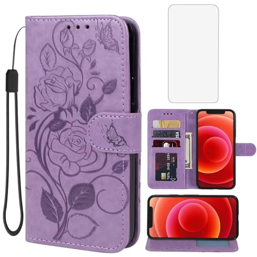 Housse iPhone 12 Mini violette avec porte-carte et verre trempé inclus