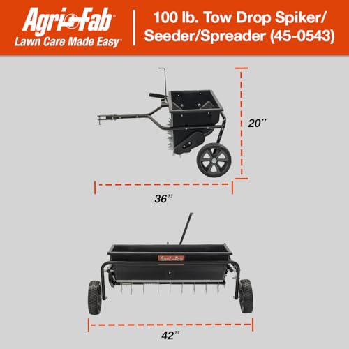 Agri-Fab 45-0543-AMZ 100 lb. Tow-Behind Lawn & Garden Spiker/Seeder/Drop Spreader for Seed,Fertilizer, Salt, Ice Melt; Designed to Pull Behind Lawn & Garden Tractors