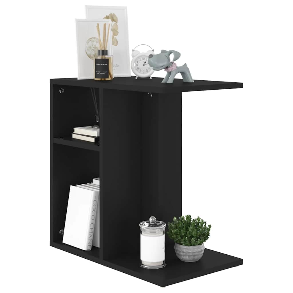 Black Side Table 50x30x50 cm Wood Based Material for Living Room Bedroom Hallway Balcony, Storage Shelf, Can Stand Horizontal or Vertical, Nightstand for Sofa Bed Lamp