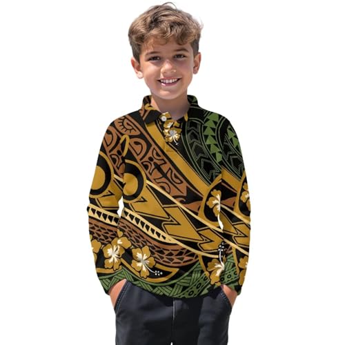 Shirts for Boys Size 3-16 Polynesian Long Sleeve Shirts Hawaiian Beach Activewear