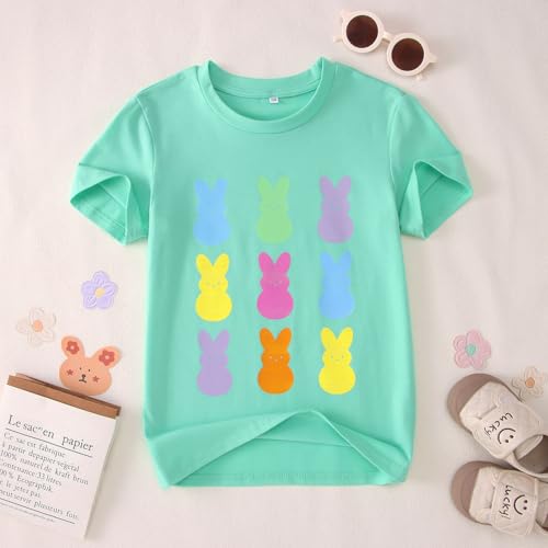 Image of Ritatte Kids Girls Easter Shirt Cute Bunny Rabbit Graphic T-Shirt Happy Easter Tees Funny Casual Short Sleeve Tops 7-12Y