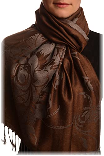 Écharpe marron chocolat à motif roses 70x180cm | LissKiss