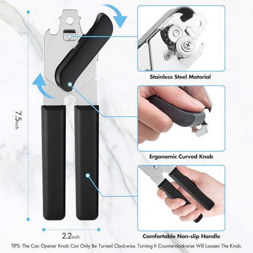 Image of Can Opener Manual, COKORA Can Openers Hand Held with Comfort Anti-Slip Handles, Heavy Duty Stainless Steel Can Opener Smooth Edge and Bottle Openers, Easy Turn Can Openers for Seniors, Kitchen, Black