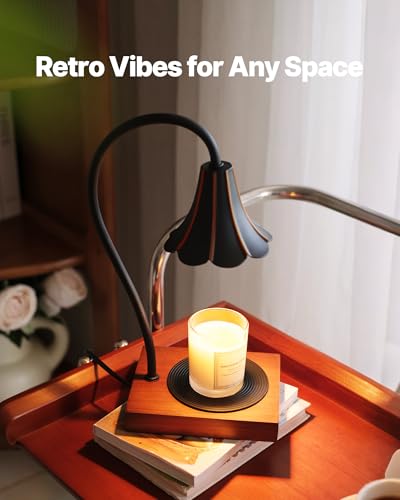 Candle Warmer Lamp with Timer & Stepless Dimmable, Electric Warmer Lamp for Jar Candles, Mid Century Modern Black Wax Melt with 2 Bulbs, Retro Decor House Warming Birthday Gifts - image 7