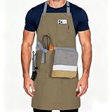 BOUND DUO Womens Apron With Pockets Adjustable Shoulder Strap,Apron For Men 38.5' Extra-Long Straps Fit More Body Types,Chef Apron For Kitchen Garden Barbecue Woodworking