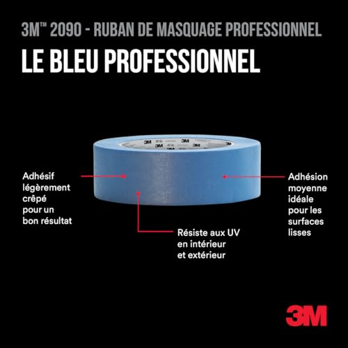 3M Ruban de Masquage Professionnel 2090 Multi-surfaces - 1 Rouleau, 36 mm x 50 m, Bleu - Universel, Résistant aux UV, Usage Intérieur et Extérieur – vue 4