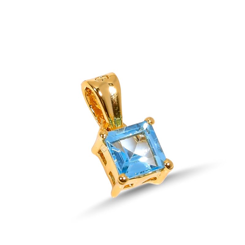 Pendentif Topaze Bleue Suisse et Collier en Argent 925 Carré Facetté 5mm SP22-94-24