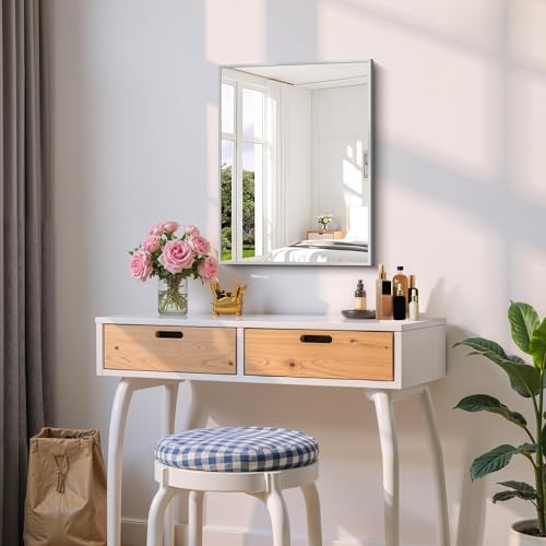 Image of COFENY Silver Bathroom Mirror for Wall, 18x24 Inch Rectangle Mirror with Metal Frame, Modern Vanity Mirrors for Bathroom Living Room, Entryway Hangs Horizontal or Vertical