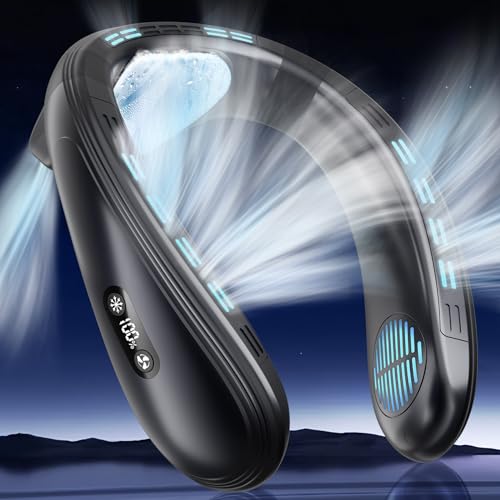 首掛け扇風機 ネッククーラー 瞬間冷却【2025夏モデル ネックファン 冷感 MAX-20℃】3段階風量＆冷感調節 ハンディクーラー おしゃれ 上下方向送風 羽根なし 角度調節可能 半導体冷却プレート 6000mAh大容量 Type-C充電式 首掛けファン 静音 節電 省エネ 携帯扇風機 LCD液晶ディスプレイ 熱中症対策/誕生日/プレゼント (黒)