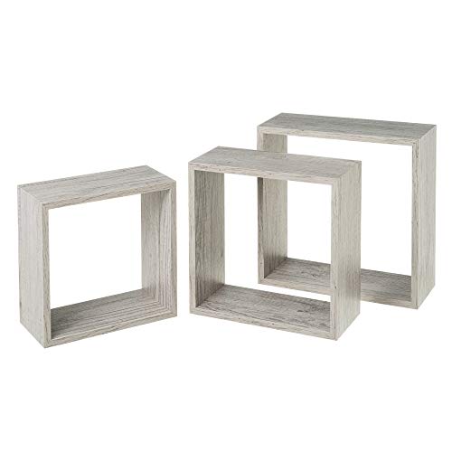 LOLAhome Set de 3 Estantes Cubo Grandes de Madera MDF Grises/Capacidad 5 kg / 2 Tamaños Disponibles/Incluye herrajes de...