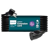 Philips EZGrip 1-Outlet Outdoor Extension Cord, Grounded 3 Prong Cord, Heavy Duty Extension Cord, 25 Ft, 16 AWG, Black, SPS3304B/37
