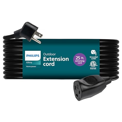 Philips EZGrip 1-Outlet Outdoor Extension Cord Grounded 3 Prong Cord Heavy Duty Extension Cord 25 Ft 16 AWG Black SPS3304B/37