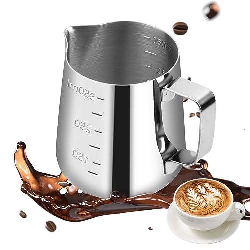 MXTIMWAN 350ml Jarra Leche Barista 304 Acero Inoxidable, Jarra Leche Barista, Jarra Cafe para Capuchino, Espresso, Latte Art, Perfecta para Los Amantes del Café, con Marca de Medición