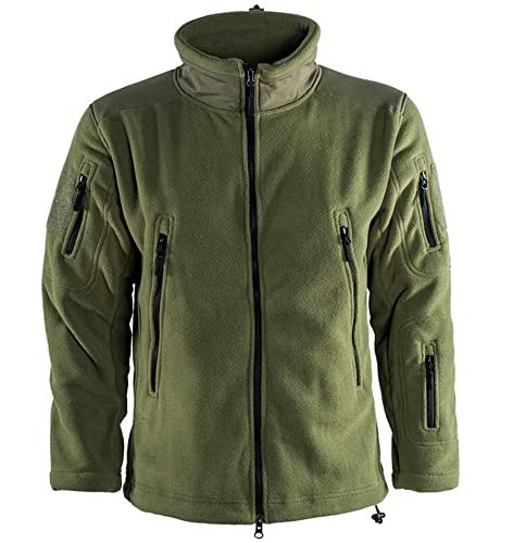 APTBJKUiU Giacca softshell per uomo/uomo, in pile, antivento, con 5 tasche, con colletto alto, giacca invernale con cerniera, per escursioni, lavoro, verde militare, 3XL/4XL
