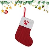 Estivaux Mini Christmas Stockings Xmas Fireplace Hanging Stockings Burgundy Red Knit Stocking Winter Dog Paw Stockings Gift Holding Bag for Home Christmas Decorations Party Favor Supplies
