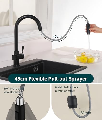 Mitigeur de cuisine en acier inoxydable noir pivotant