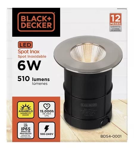 Balizador Chão Spot Inox Luz Led Embutir Black + Decker 6W IP65 510 Lumens