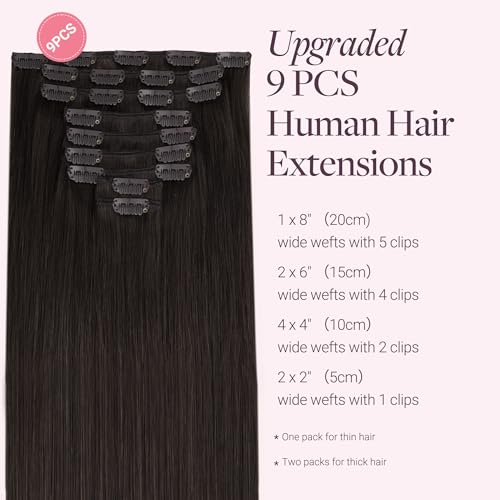 Image of GOO GOO Clip in Hair Extensions Real Human Hair, Remy Human Hair Extensions Clip ins for Women, Natural Human Hair, 20inch 150g 9Pcs, 2 Dark Brown