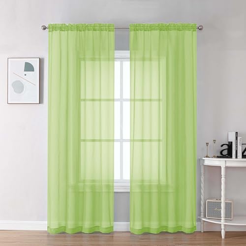 Image of Chyhomenyc Sheer Lime Curtains 90 inches Long 2 Panels, Light Filtering Soft Airy Solid Elegant Voile Window Treatment Drapes for Bedroom Living Room, 42Wx90L Inches