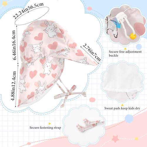 KLL Baby Boys Girls Beach Hats Baby Boys' Caps Baby Girls' UPF 50+ Large Brim Traveling Swim Hat Light Pink Heart - Shaped Cartoon White Rabbits4
