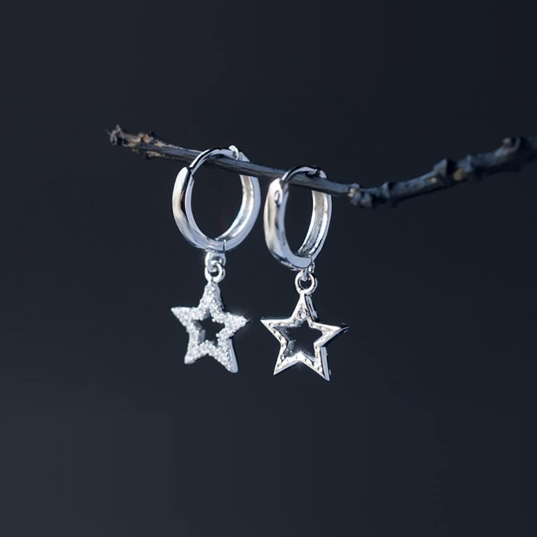 SLUYNZ 925 Sterling Silver CZ Star Hoop Earrings for Women Teens Star Hoop Dangle Earrings Huggie Studs - Image 6