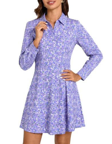 Image of EZAPINE Women Spring Dress 2026 Womens Summer Mini Dresses Floral Puff Sleeve Zipper A line Dress for Women with Pockets