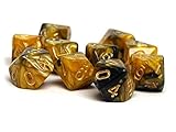 Ten Count Pack of D10 Dice - Matching Collection of 10 Sided Plastic Polyhedral Dice (Yellow and...