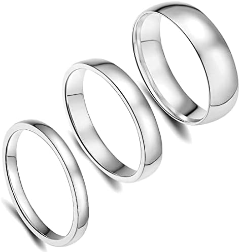 REDCYCLONE Stainless Steel Ring Set for Women - 3pcs Plain Band Knuckle Stacking Dome Rings in Sizes 2mm, 4mm, and 6mm for Wedding Band or Casual Wear