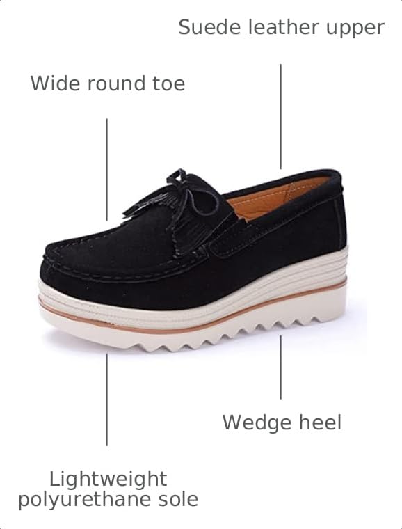 Image of YING LAN Women's Suede Platform Wedge Slip On Loafers Shoes | Breathable lining, Memory foam insole, Lightweight outsole, Arch support, Moccasins toe, Office casual everyday wear
