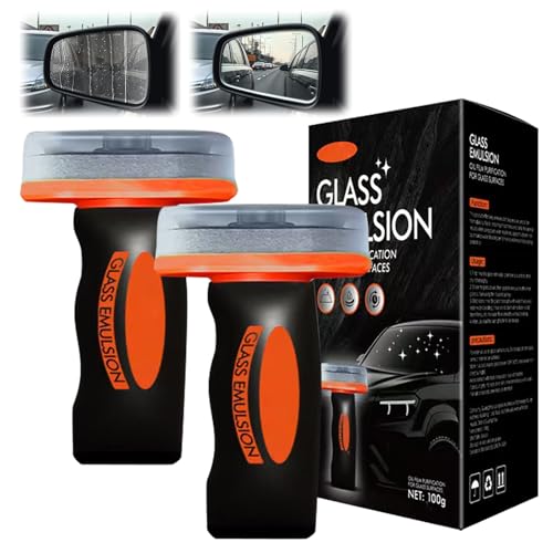 2PCS Glass Emulsion Cleaner Car Oil Film Cleaner Handle Oil Film Remover&Windshield Cleaner For Cars Window Universal Anti-Rain Fog Brush Oil Film Remover for Car Windshields and Windows(100g)