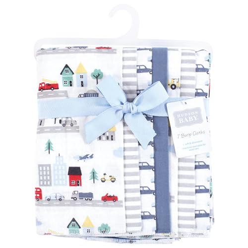 Hudson Baby Unisex Baby Cotton Flannel Burp Cloths 7-Pack, City Life, One Size