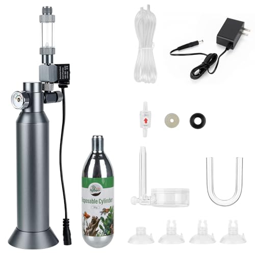 Desktop CO2 Regulator with 80g Disposable CO2 Cartridge with Solenoid Valve Complete Aquarium CO2 System Compatible with 5/8 Threaded for Nano Aquariums