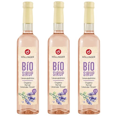 Höllinger Bio Lavendelblütensirup - Vegan 3x500ml Glas Flasche - entspannt durch den Tag