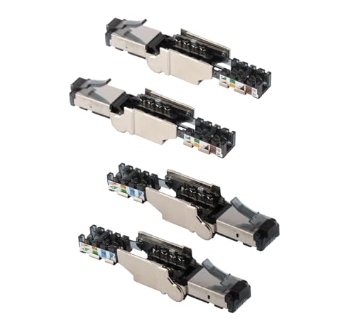 VARICONN Tool Free Shielded RJ45 Connectors Cat6A (4 Pack), STP Metal Shielded Field Termination plug, 22 to 26Awg, with locking kit (4pcs lock+1pc key)