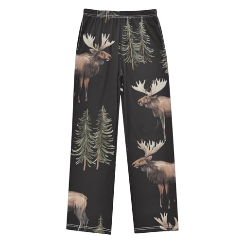 ZZXXB Moose Xmas Trees Boys Long Pants Soft Trousers Elastic Waist Kids Lounge Bottoms with Pockets S-XL