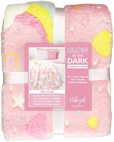 Habigail Fleece Blankets for Kids Ultra Cosy Soft Glow In The Dark Childrens Fluffy Warm Bedroom Accessories Bed Throw Boys Girls Gifts (Unicorn)