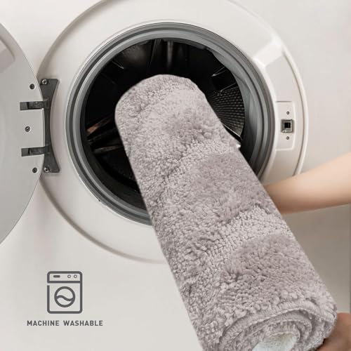 Image of Luxe Home Super Soft Microfiber Bath Mats Non-Slip TPR Backing Scotland Waves Water Soak Bathroom Mat & Door Mats for Home Combo (38x58 cm) - Grey