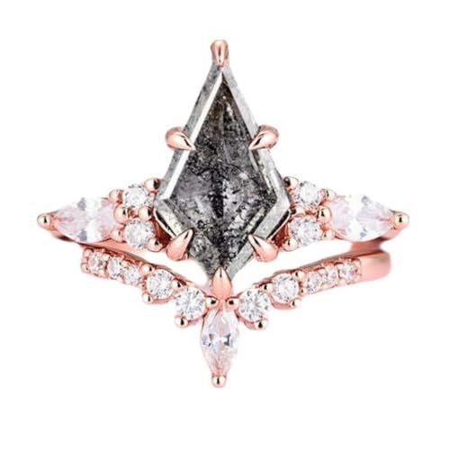 Gemstone Ring Set Kite Cut Gemstones and Moissanite Engagement Ring for Women 925 Sterling Silver 10K 14K 18K Art Deco Promise Wedding Bridal Set for Her Free Engraving2