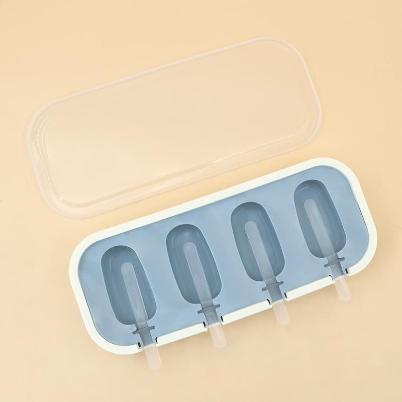 BURRDOFF (Set of 2) Stackable Mini Silicone Ice Cream Maker, Ice Cream Mould Set Kulfi Moulds Set Popsicle Mould Silicone, Kulfi Maker Set Ice Cream Makers Ice Cream Moulds for Freezer (Blue)