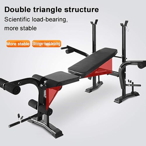 Standard Weight Bench Adjustable Bench Press Set with Preacher Curl Pad and Leg Developer,Bench Press Rack Bench Press with Weights and Bar Weight Lifting Equipment for Home Gym