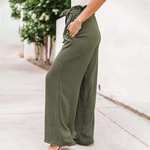 Womens Wide Leg Pants Dressy High Waist Trousers Business Casual Loose Flowy Tie Knot Palazzo Pants4