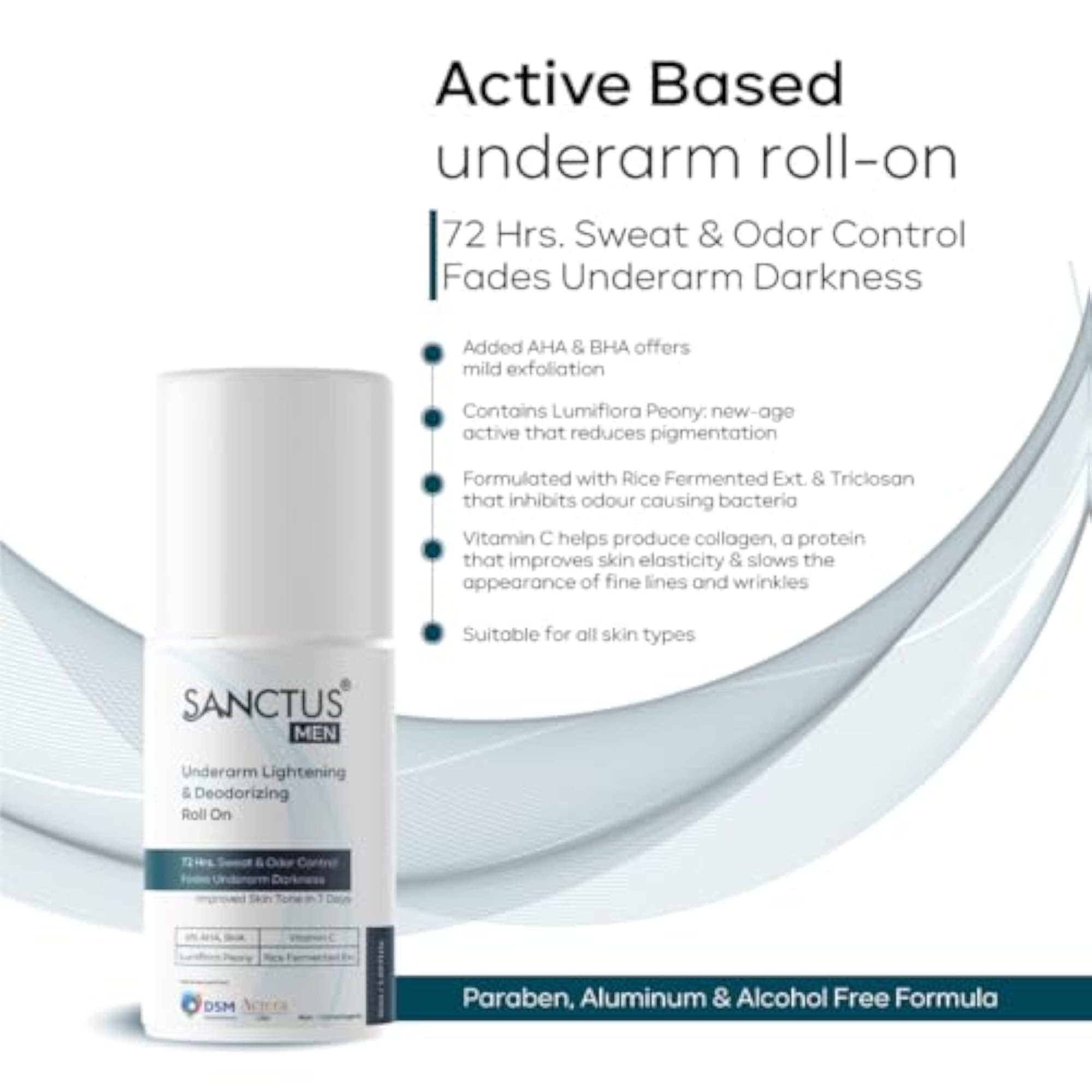 6% AHA BHA Underarm Roll On for Men, Odour Prevention