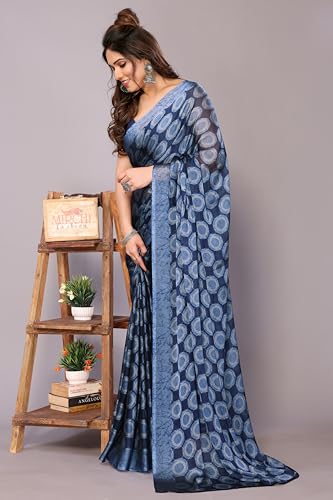 Image of MIRCHI FASHION Women Saree Chiffon Flower Print | Breathable Lightweight Sari for Office and Daily Use with Unstitched Blouse Piece (Available in 30 Styles)