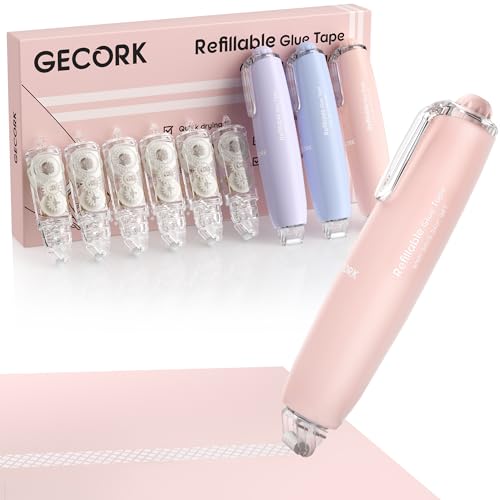 Gecork 3 Pack Glue Tape Pen with 6 Refills for Scrapbooking Double Sided Tape Roller for Scrapbook Crafts Card Making Junk Journal Supplies 0.24in x 16.4ft