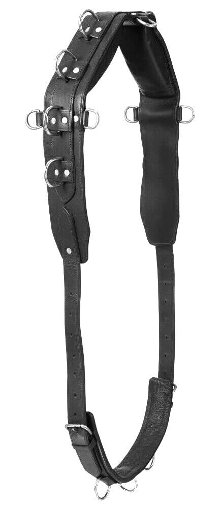 Surcingle profesional de cuero pesado para entrenamiento de caballos, juego de conducción de caballos, color negro