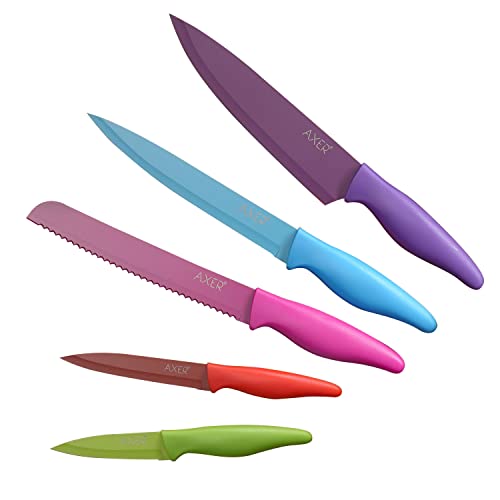 Axer Set Cuchillos Cocina Colores - Juego de Cuchillos de Cocina Profesional - Set de Cuchillos Colores - Acero Cuchillo Cocina 5 piezas - juego Cuchillos Cocina Profesional - Knife Set Cover