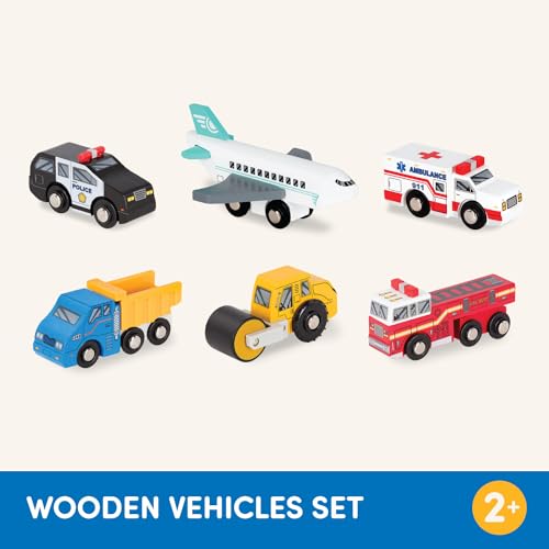 Battat BT2706Z Miniature Toy Cars – 6Pcs Wooden Minis – Classic Rescue & Construction Vehicles thumb #4