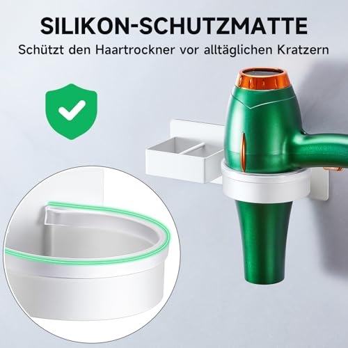 YYBO Fönhalter Ohne Bohren, Glätteisen Halterung, Föhn Halterung für Haartrockner und Glätteisen, Föhnhalter Wand, Haartrocknerhalter Wandhalterung, Selbstklebend Fönhalterung für Bad Hotel (Weiß) 6
