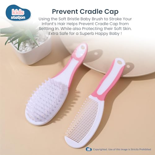 Image of Kids Station Portable Baby Potty Training Seat with 2 Piece Baby Grooming Kit - Potty Training Seat for 1 + Year child - Kids Comb and Hair Brush - Accessories Set for Infants and Toddlers - (Pink)