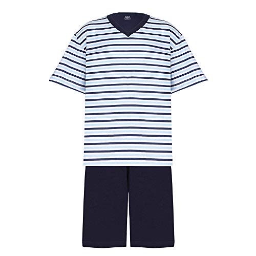Pijama Lupo KM Curto - Gola V - Listrado meninos Azul Marinho 2
